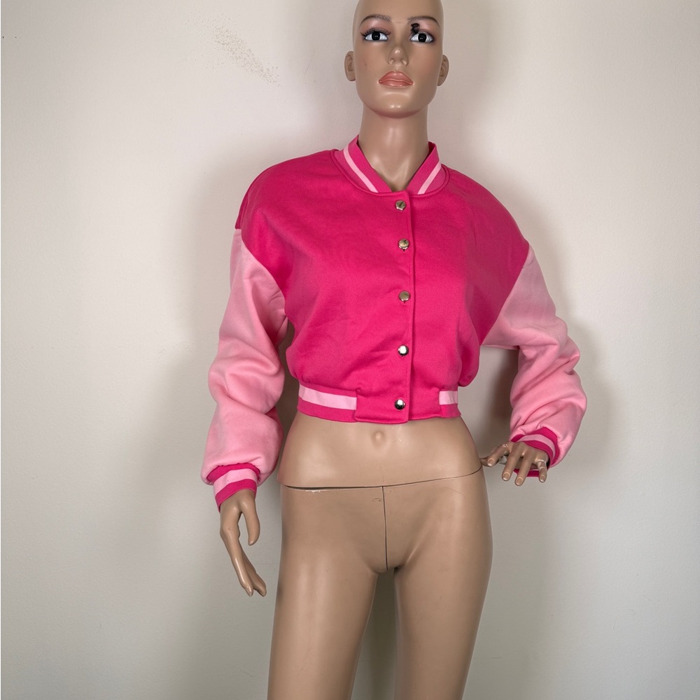 Women's Pink Varsity Jacket sweater cropped